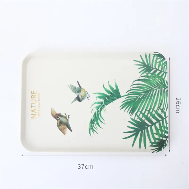 Medium Bird 1 pcs Rectangle Fruit Bamboo Fiber Plates Storage Tray Family Dessert Dish Snack Dish Party Home Maintenance Tray Plate petisco - Цвет: Medium Bird