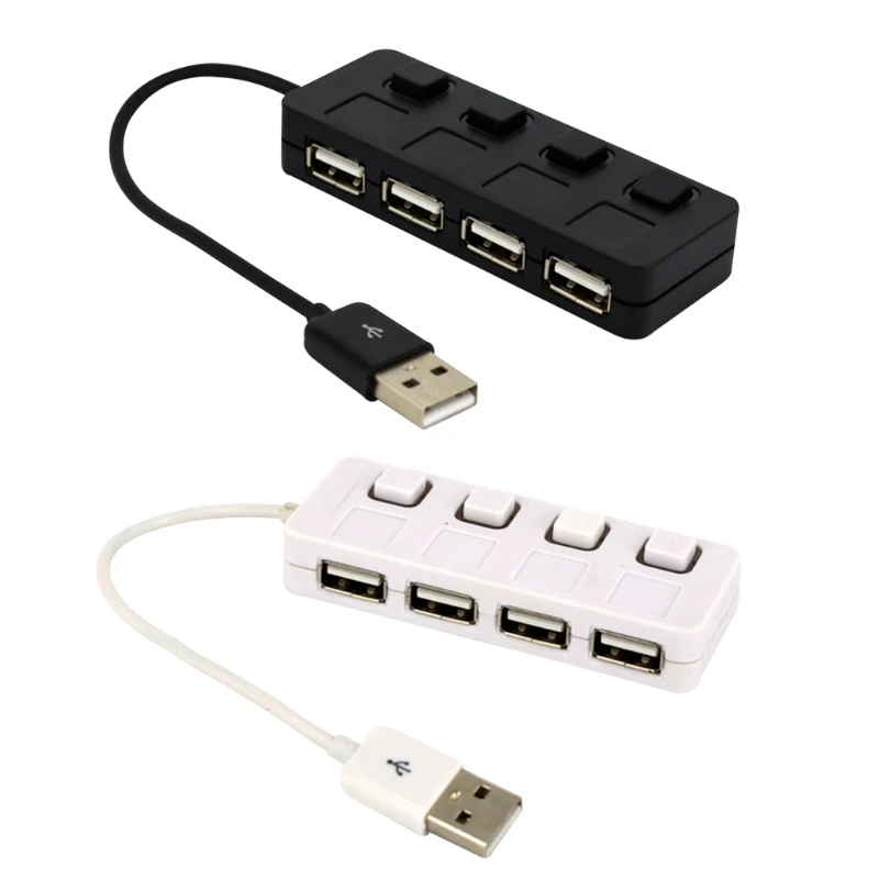 

High Speed 4 Ports USB 2.0 Hub LED Indicator USB Splitter With Power on/off Switch for Laptop PC Computer Black/Blue