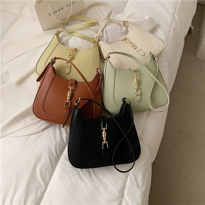 

New Creative Design Shoulder Bags For Woman Solid PU Leather Top-Handle Bag Fashion All-Match Leisure Luxury Uderarm Bags Bolsas