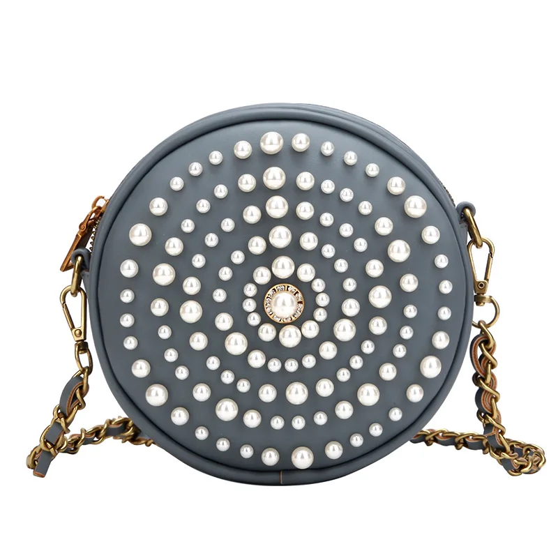 Жемчужная женская сумка новинка 2019 через плечо модная Милая маленькая круглая