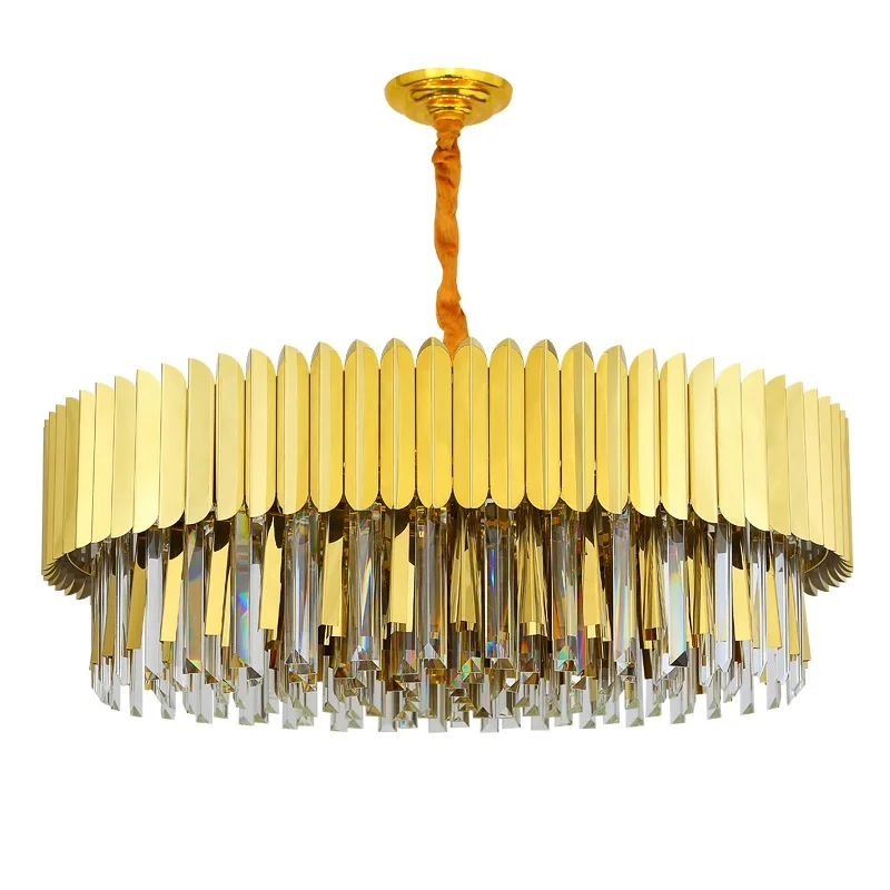 

E14 Post Modern Golden Fashion Steel Crystal Hanging Chandelier Light Lustre Suspension Luminaire Lamp For Living Dinning Room
