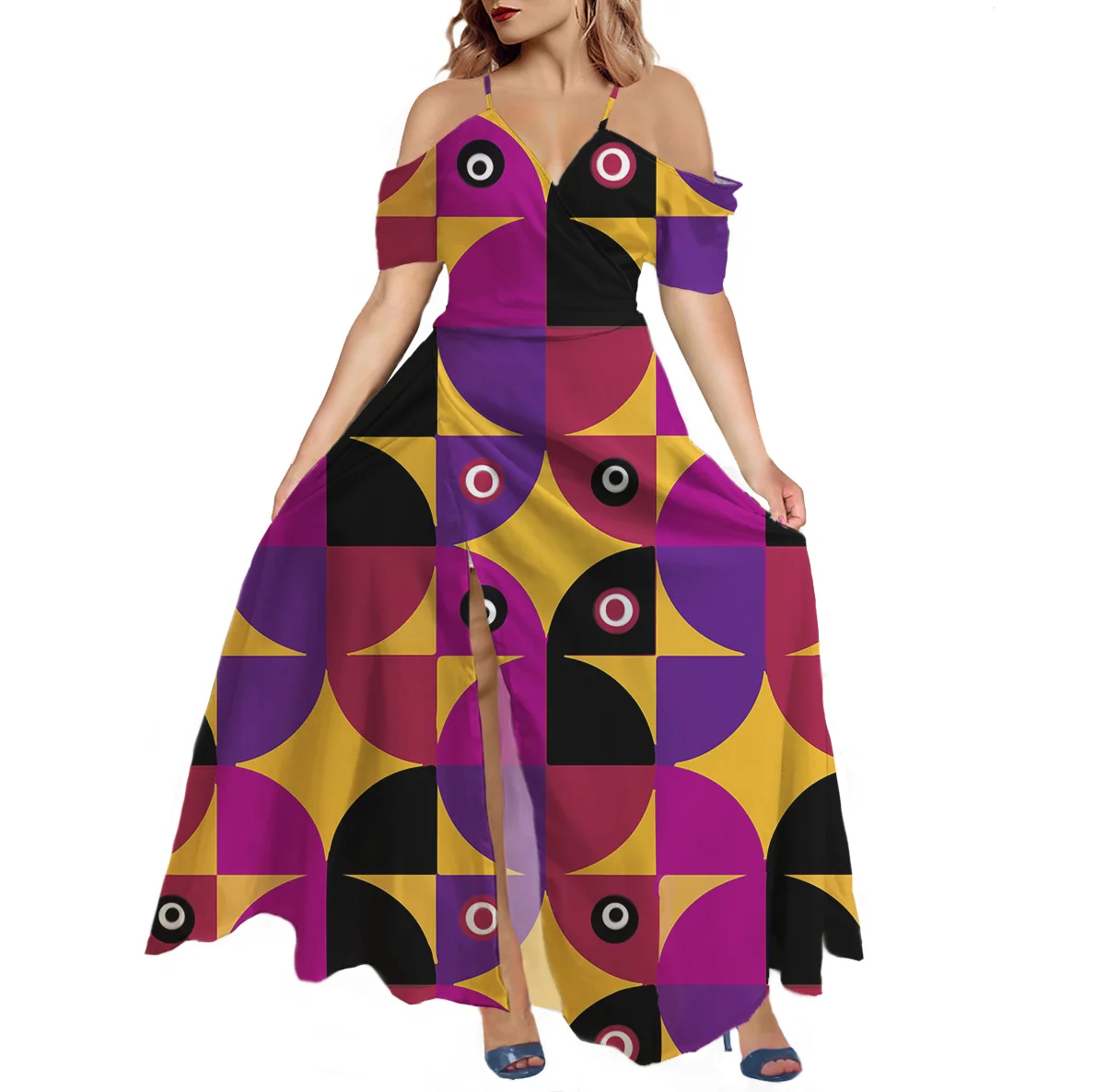 

Женское Пляжное Платье макси с V-образным вырезом и коротким рукавом