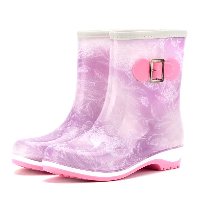 Fashion Women Rainboots Cute Spring Autumn Female Ankle Boots Waterproof Slip-On Antiskid Woman's Shoes 2021 Wading Footwear