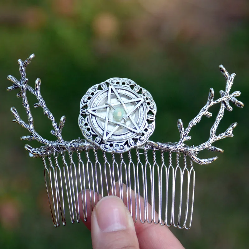 Гребень для волос Wicca ручной работы пентаграмма лесная ветка тиары готические