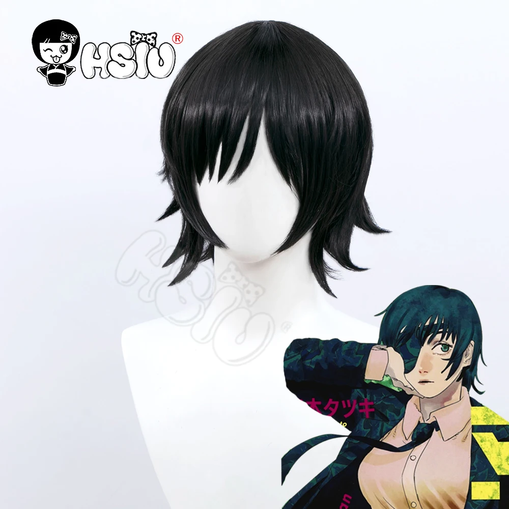 Парик мужской для косплея HSIU из аниме бензопила с короткими волосами черного