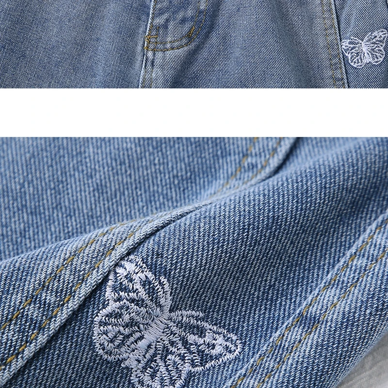 

Lolita Jeans For Women Highwaist Straight Leg Summer Embroidery Butterfly Denim Long Trousers Blue Y2k Baggy Jean Pants 2021 Hot