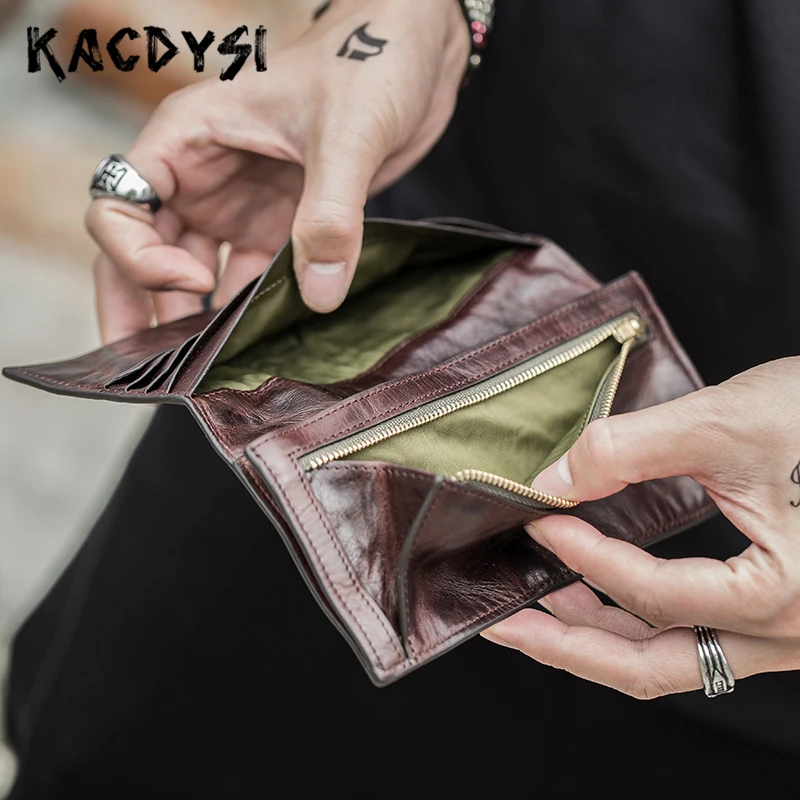 Винтажные модные тонкие мужские кошельки из натуральной воловьей кожи длинный