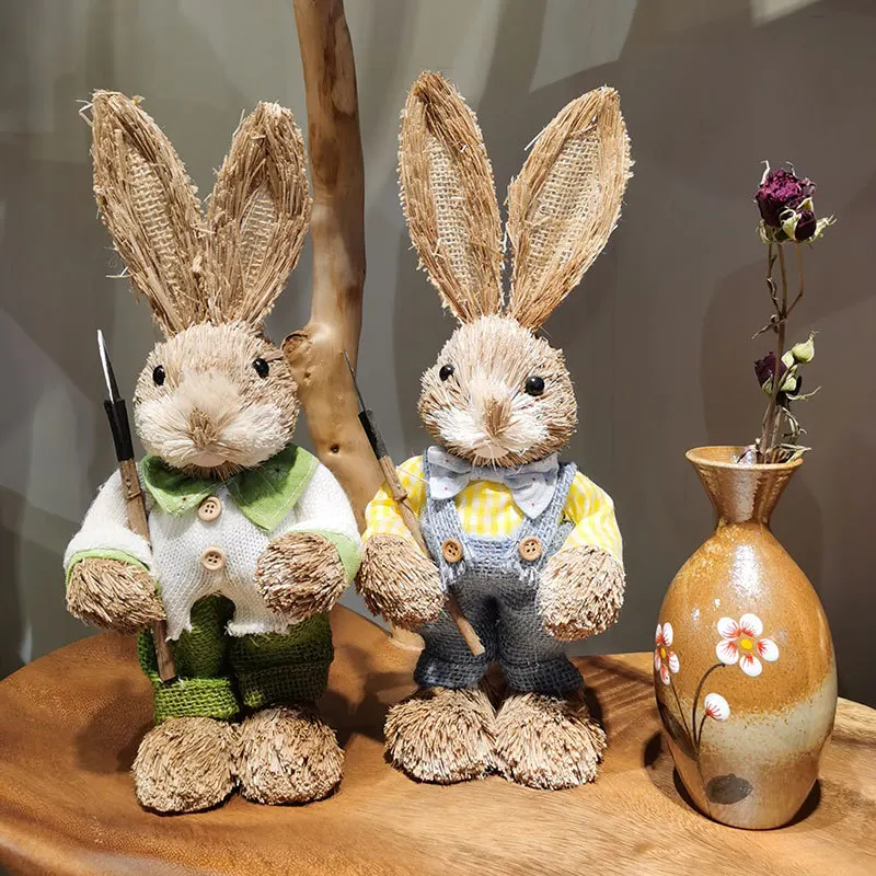 Творческий соломенный кролик пасхальное украшение милый домашний сад праздник