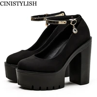 mary jane platform shoes chunky high heels goth lolita pumps sexy punk style office shoes bling metal decoration ankle strap y2k