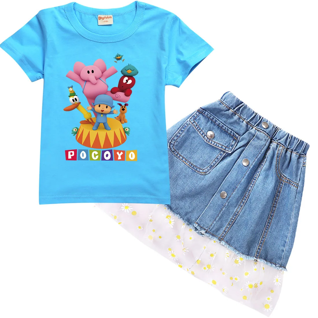Футболка с коротким рукавом и джинсовая юбка для девочек|Костюмы девочек| |