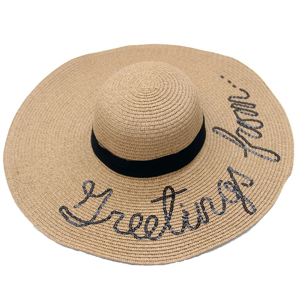 Летняя соломенная шляпа с вышивкой широкими полями регулируемые гибкие складные