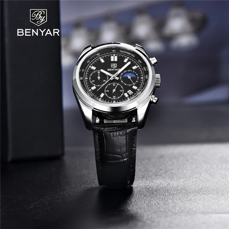 BENYAR 2021 Fashion Watch Top Brand Stainless Steel Automatic Waterproof Quartz Watches Alloy Case Chronograph Relogio Masculino