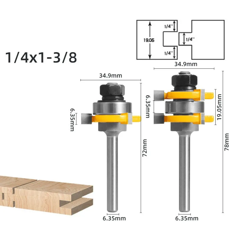 

2pcs 1/4 12.7mm 6mm Shank Joint Assemble Router Bits Tongue & Groove T-Slot Milling Cutter for Wood Woodwork Cutting Tools