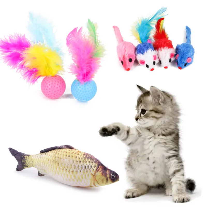28 шт. игрушки для кошек ложная мышь мини забавные с красочным пером плюшевые