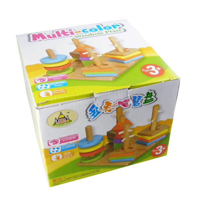 Деревянный многоцветный конструктор геометрической формы набор для сборки