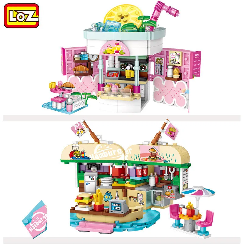

LOZ Street View Series Drinks Store Hamburger Shop Mini Building Blocks Educational Kids Toys Birthday Gift Girls Toys for Kids