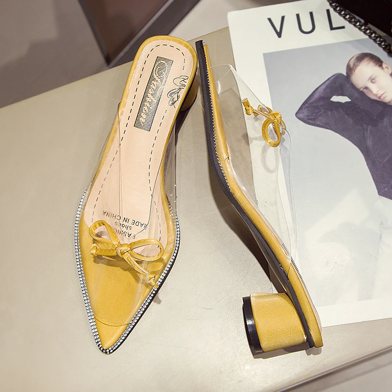 Шлепанцы на высоком каблуке женская обувь с острым носком прозрачная из ПВХ