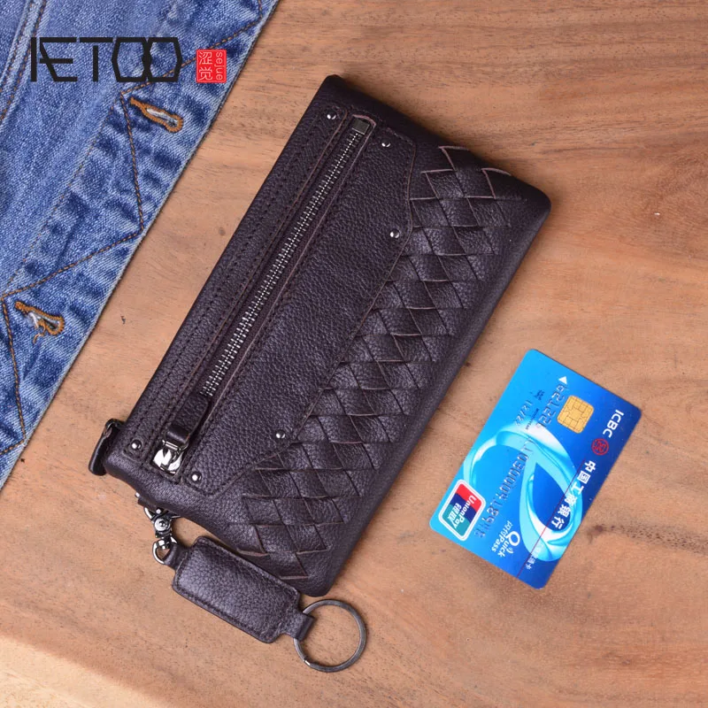 Вместительный кошелек AETOO ручной работы из натуральной кожи Мужской и Женский