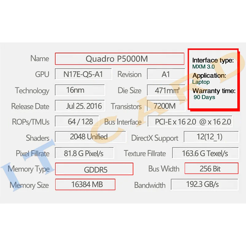 Видеокарта Quadro P5000M P5000 GDDR5 16 ГБ N17E-Q5-A1 с X-образным кронштейном для HP ZBook 17 G4 Dell M7710 M7720