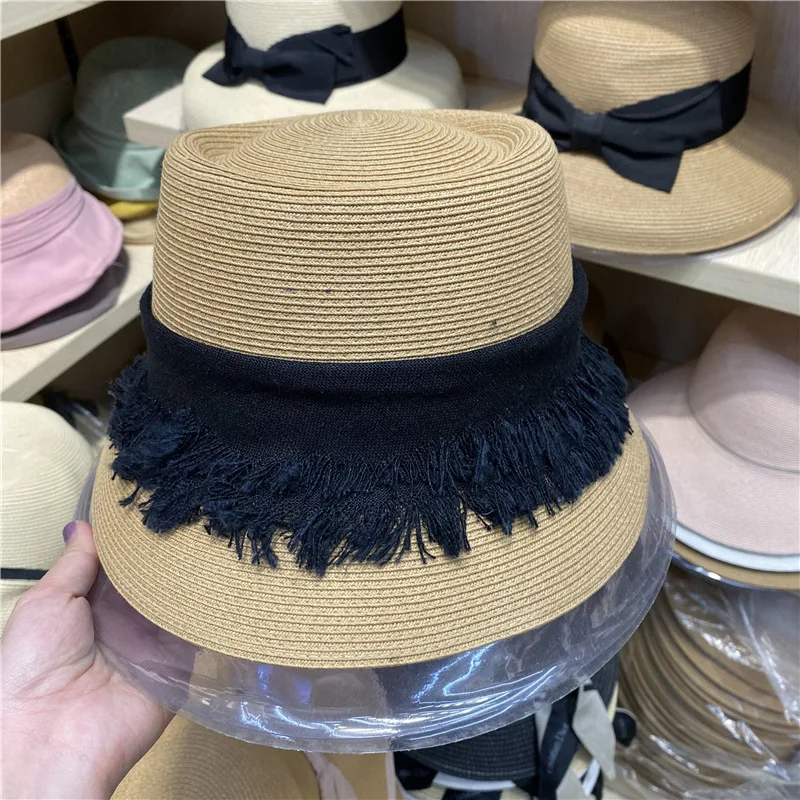 

202103-2509204 new summer French elegance Tassel ribbon fine paper lady sun cap women leisure hat