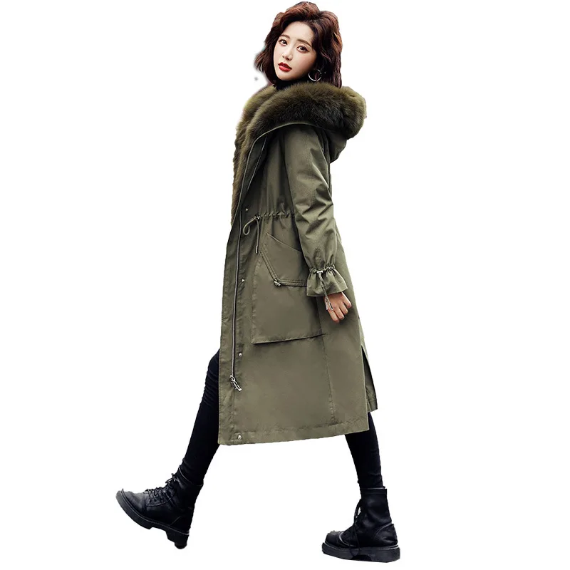 

2020 New Women Winter Jacket Female Fox Fur Collar Parker Coat Add Velvet To Keep Warm Long Cotton Overcoat Cotton clothes A414