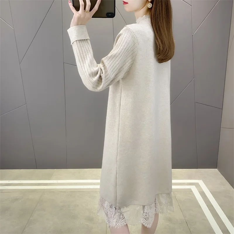 

Room 193196, the new frame 6 to film in long lace stitching knitting dress [1253] 57