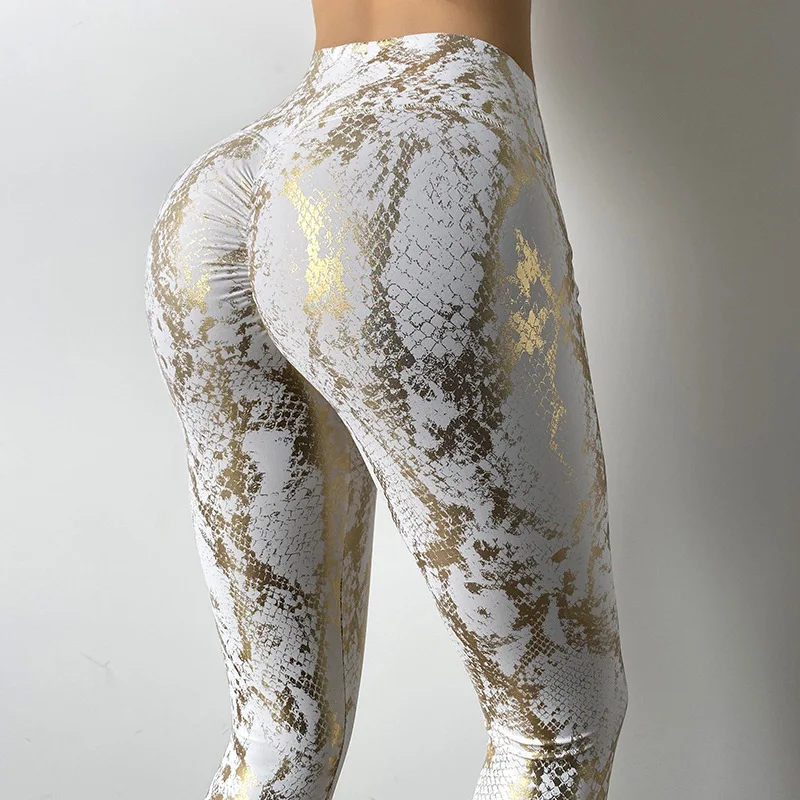 

2021 New Snakeskin Pattern Push Up Fitness Leggings Women Sexy Peach Hip Legging High Waist Sports Tight Stretch Yoga Pants