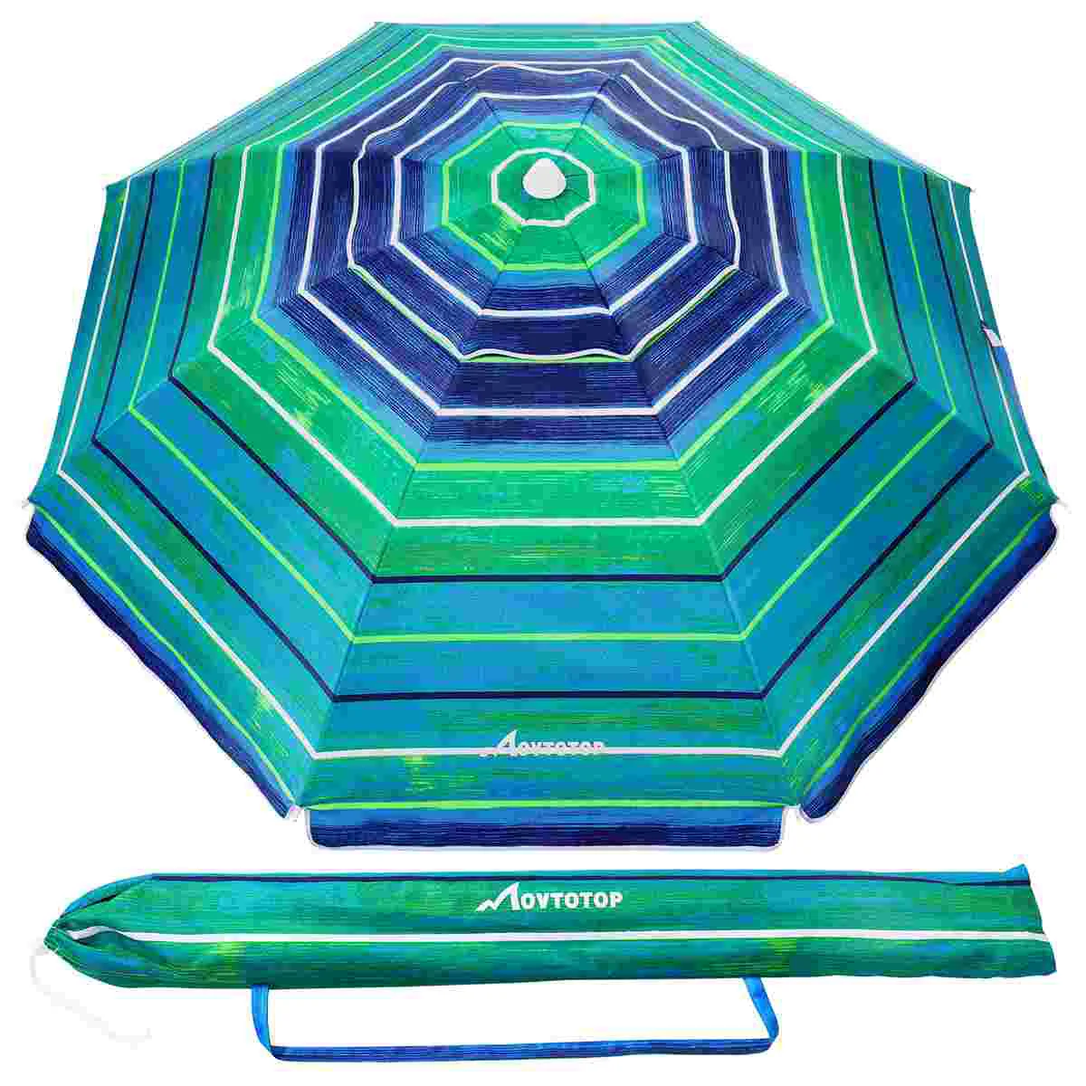 

Пляжный зонт MOVTOTOP футов, зонт в полоску с песком, зонт с УФ-защитой, пляжный зонт с алюминиевым шестом для путешествий на пляже (темно-зеленый...