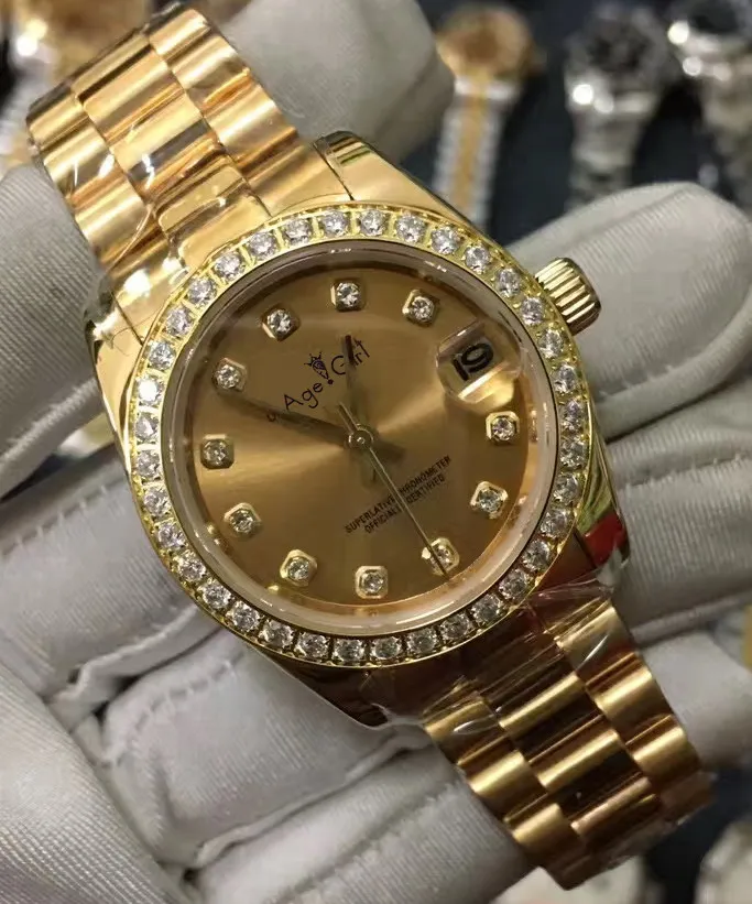 

New Men Womens Daydate Yellow Gold Automatic Mechanical Stainless Steel Sapphire Crystal Diamonds Bezel Watches 31mm 36mm