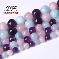 100 natural aquamarine amethysts kunzite stone beads for jewelry making round smooth loose bead diy charm bracelet 6 8 10mm 15