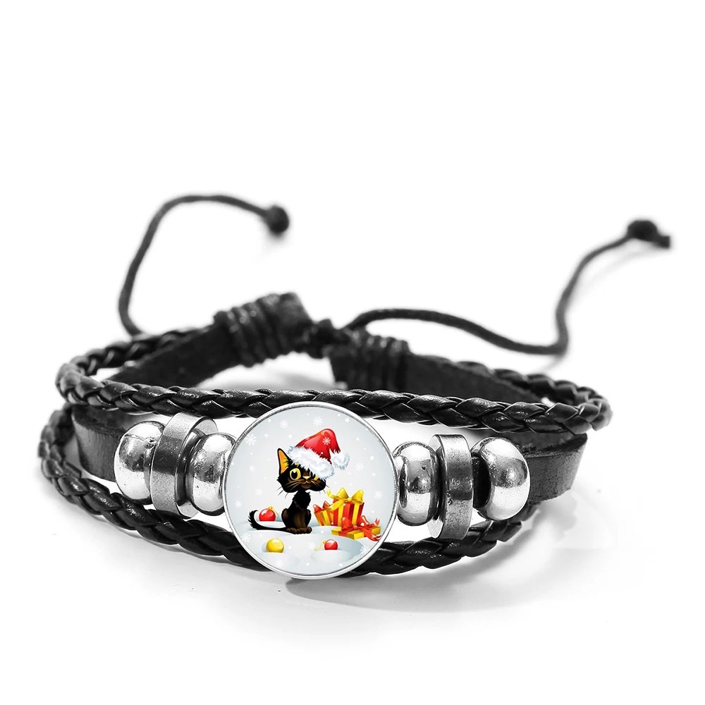 New Arrival Christmas Festival Bracelet Cute Cartoon Santa Claus Glass Gem Braided Leather &amp Bangle Jewelry Gift | Украшения и