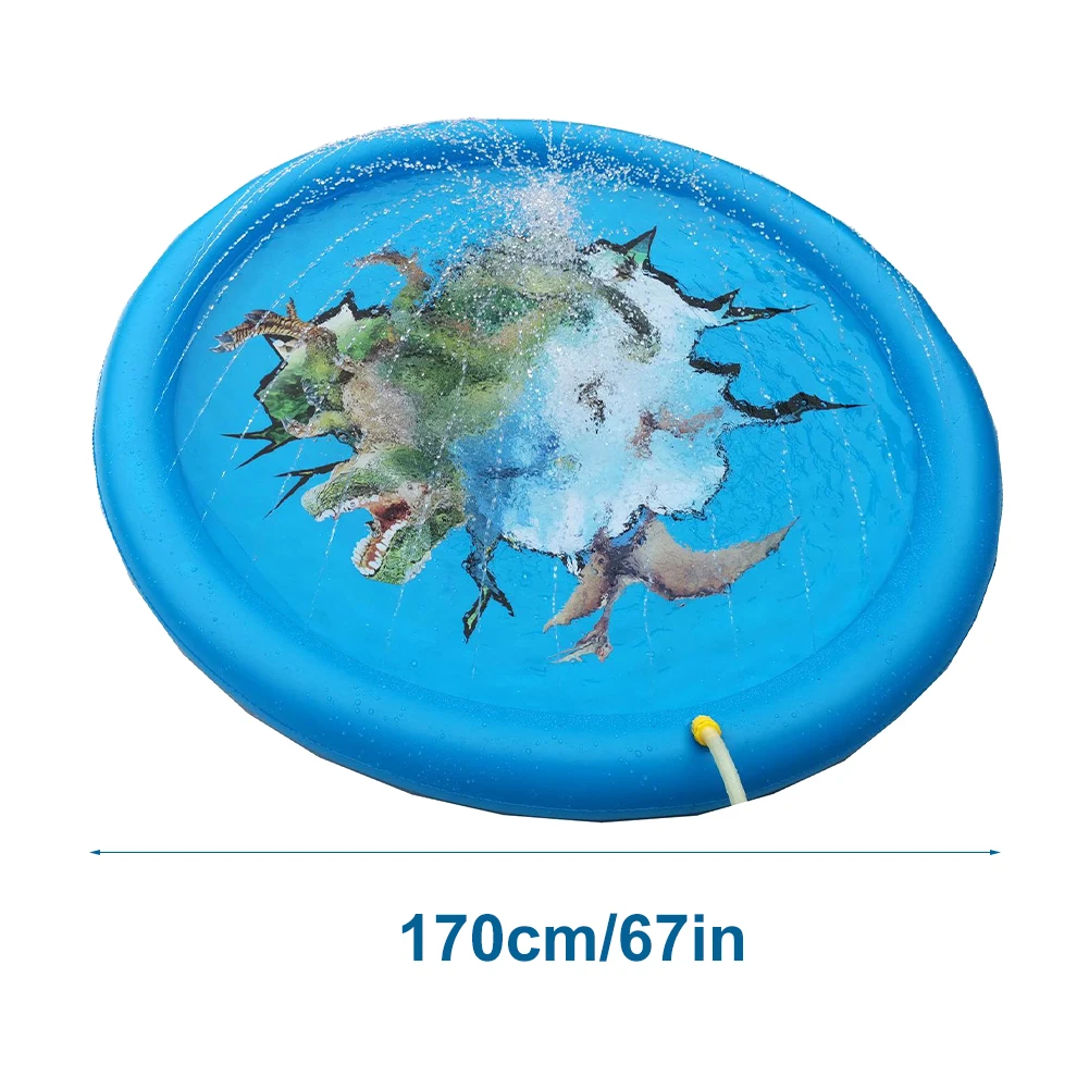 

67inch Summer Splash Pad Fun Outdoor Games 3D Dinosaur PVC Backyard Garden Beach Toys Round Water Sprinkler Easy Use For Kids