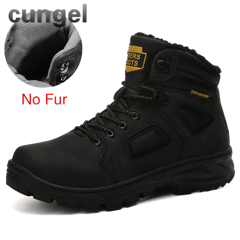 9703-black CUNGEL/зимние теплые мужские ботинки; мужские зимние ботинки из натуральной кожи с мехом; водонепроницаемые рабочие ботильоны ручной работы; мужская обувь с высоким берцем - Цвет: 9703-black