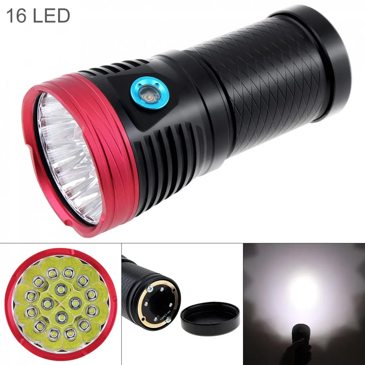 

16 XML-T6 LEDs 8000LM Ultra Bright Aluminum Waterproof Flashlight Torch with 4 Modes Light Support 18650 Rechargeable Battery