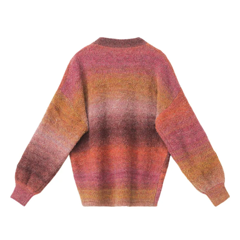

Fall Women Rainbow Sweater Oneck Long Loose Bushness Casual Striped Korean Jumpers Candy Color Oversized Pull Pullovers Female
