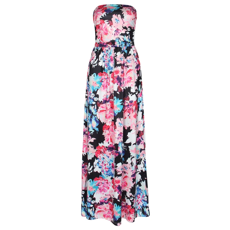 Women Maxi Boho Summer Dress Sexy Strapless Sundress Floral Beach Dresses Femme Robe Sleeveless Party New Color Mujer GV725| |
