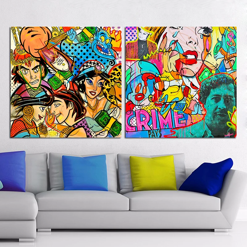 Граффити мультфильм рисунок Холст Живопись Домашний Декор плакаты и принты