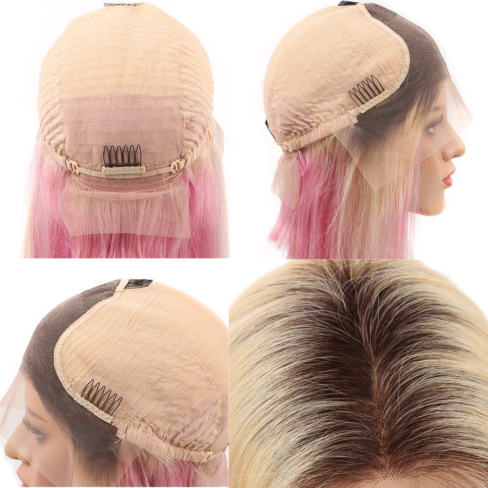 Парик 1b/613/розовый блонд без клея на шнуровке передние парики из человеческих