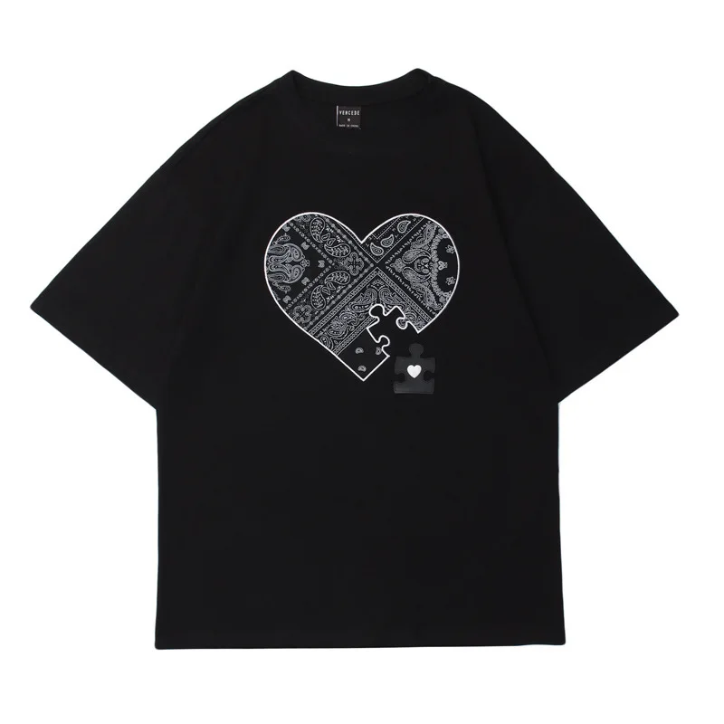 

American retro puzzle couple short-sleeved T-shirt female summer loose hip-hop European and American ins Printed unisex t shirt