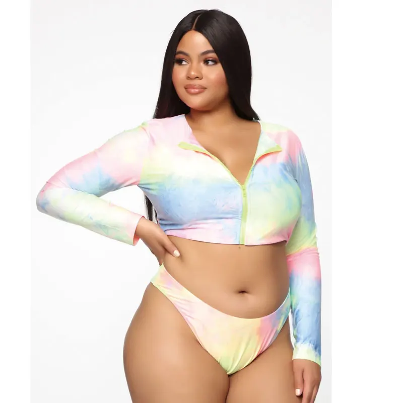 

WTCandy 2021 Новинка размера плюс Tankini 5XL купальник из двух частей с длинным рукавом, женский спортивный купальник на молнии для серфинга, большой ...