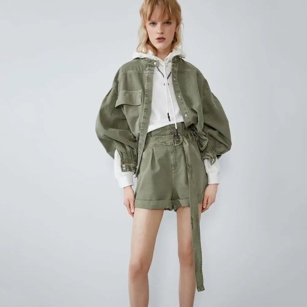 Женский джинсовый комплект из 2 предметов зеленый хлопковый топа и брюк уличная