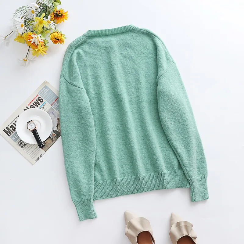 

Autumn warm soft sweater winter solid color street hipster 2021 fashion single-breasted pullover knitted sweater women sweaters