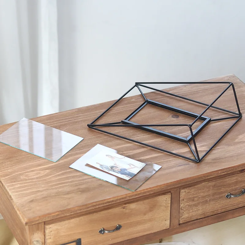 Геометрическая металлическая Стеклянная фоторамка Складная Вращающаяся стерео