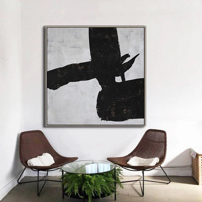 

Большая Картина на холсте, ручная роспись, минималистическая живопись, холст, художественная черно-белая настенная живопись, текстурирован...