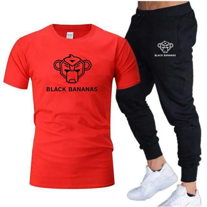 

BLACK BANANAS Men's Summer Leisure Sets T-Shirt+Pants Two Pieces Casual Tracksuit Male Sportswear Gym Breathable Clothing Sweat