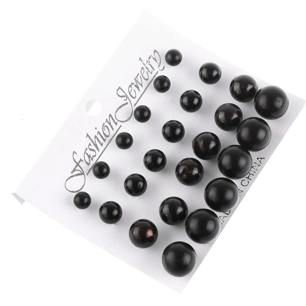 BLACK 6/12 пар, простые изысканные элегантные свадебные серьги-гвоздики с геометрическим кристаллом, набор женских сережек из сплава с круглым цирконием, ювелирные наборы - Окраска металла: BLACK