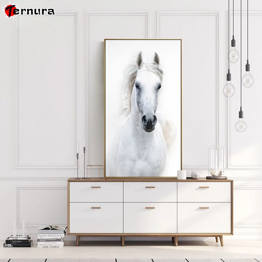 

DIY Diamond Painting Cross Stitch White horse animal Full Square Drill 5D Pictures Rhinestones Diamond Embroidery Handmade large