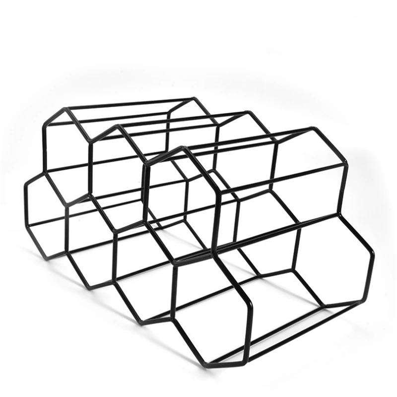 

Creative Wine Bottle Holders Rack 9 Bottles Practical Free Standing Rose Gold Hexagon Shelf Design Storage Racks Stand Home Dec