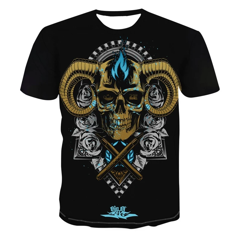 

T-shirts With Short Sleeve 2021 New 3d Printed Color Skull Pattern Costume Fashion Funny Men's Summer T-shirts