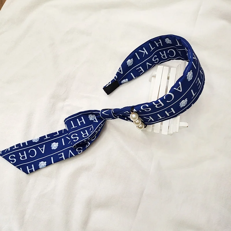 

Retro Streamers Letters Hairbands For Women Girls Elegant Wide-brimmed Pearls Fabric Headband Fashion Hair Accessories Headwear